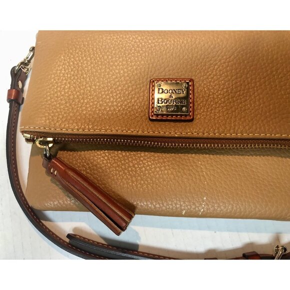 Dooney & Bourke crossbody folder-over handbag purse tassel pebbled tan - Picture 9 of 12